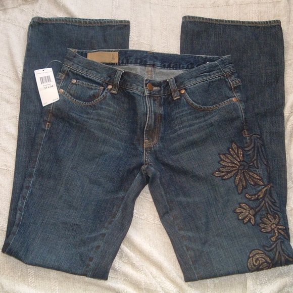 Ck39 Calvin Klein blue denim jeans  gold painted boho vintage 27 x 33 NWT - Picture 1 of 8